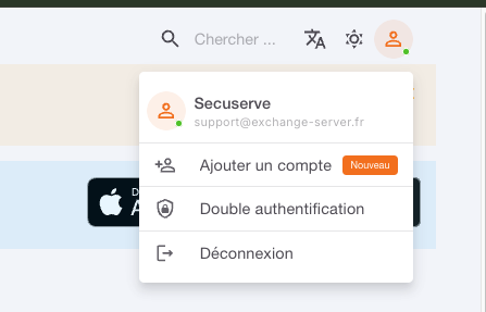 Menu de compte déployé, avec l'entrée « Ajouter un compte »