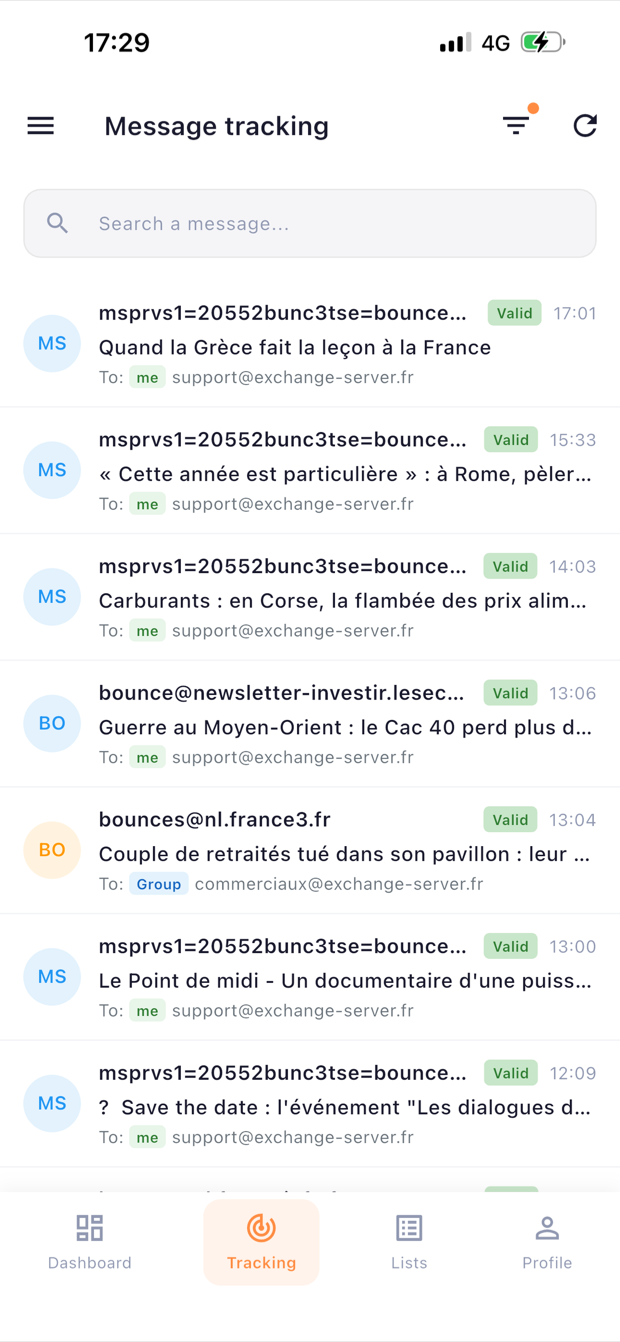 Application mobile : suivi des messages